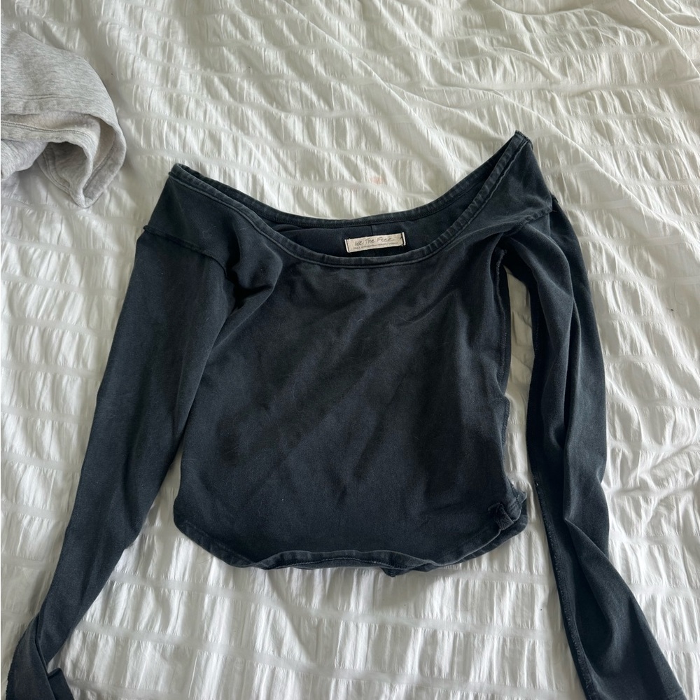 Free People Black Fitted Crop Blouse